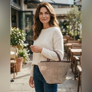 Dooney & Bourke Beige Canvas Tote with Brown Leather Handles